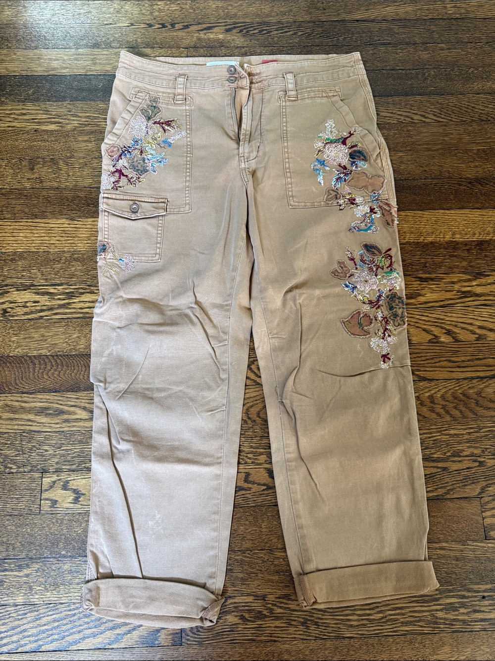 Anthropologie Embroidered Pants, NWOT, 31, Tan